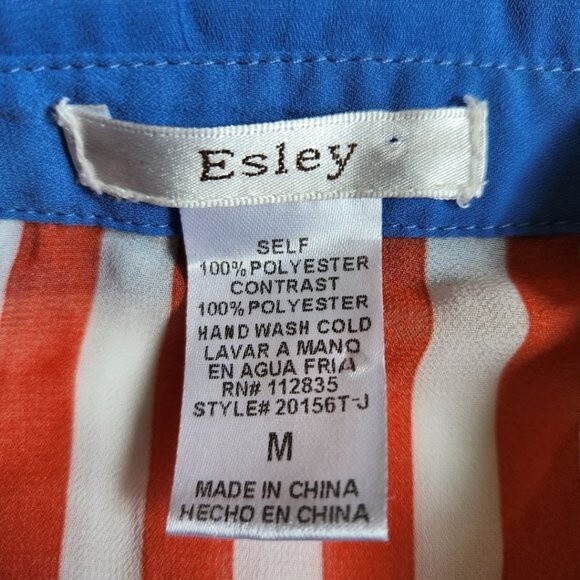 Esley blue orange white sleeveless collared button up top sz M - Picture 12 of 12